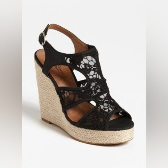 LUCKY BRAND Crochet Cut Out Riedel Ranette Wedge Sandals- Black - Picture 5 of 9